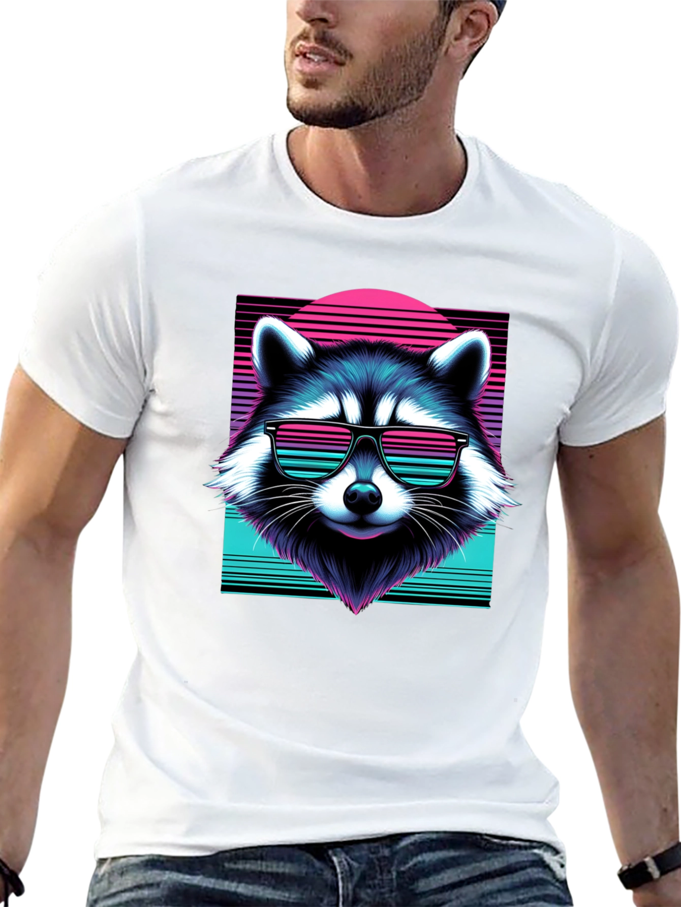 Black Retro Raccoon Graphic Tee - Black Cotton Blend view 13