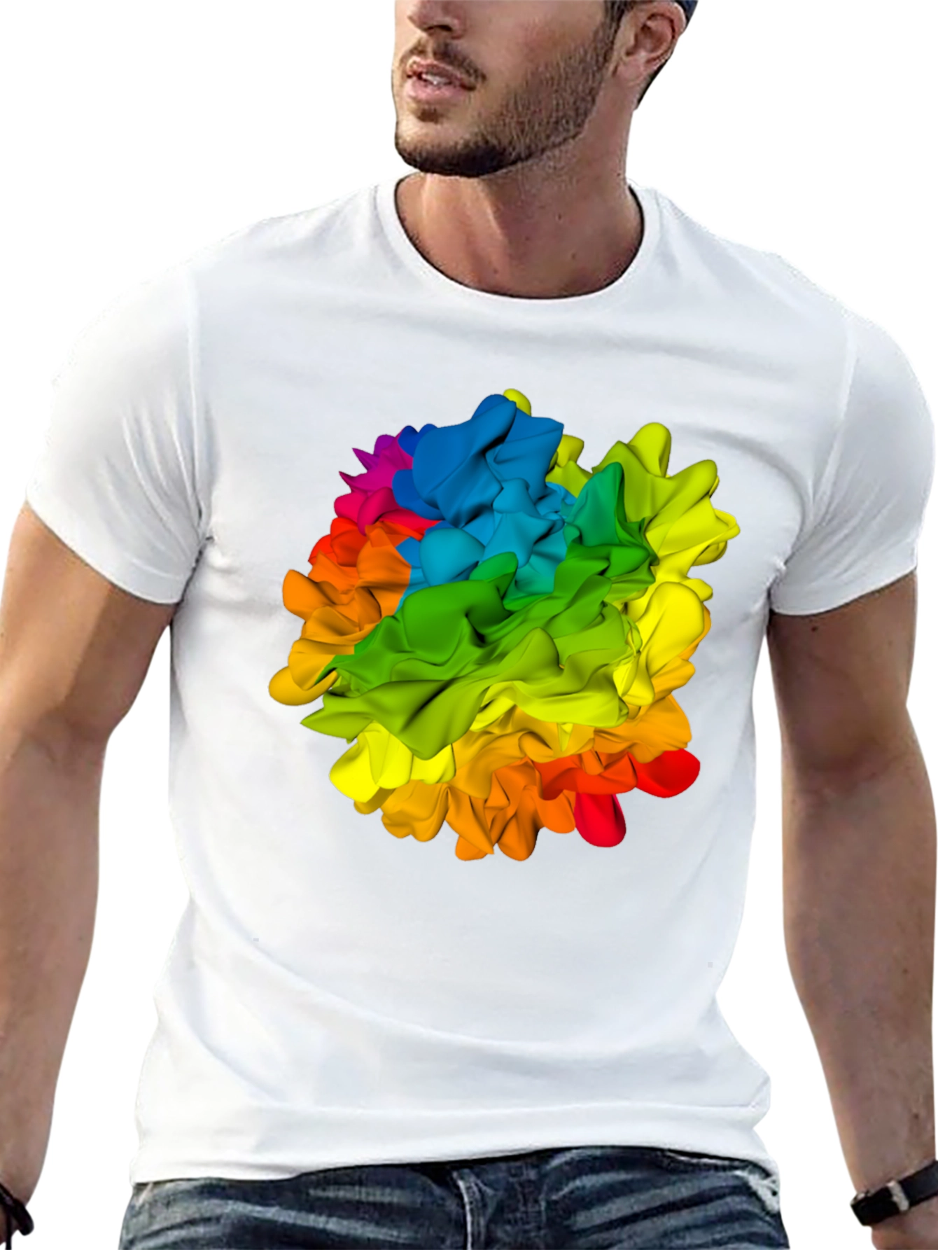 Black Rainbow Swirl Graphic Tee - Colorful Abstract Design view 13