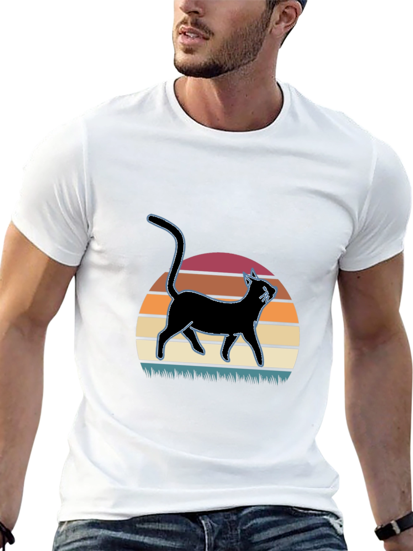 Black Retro Cat Silhouette T-Shirt view 13