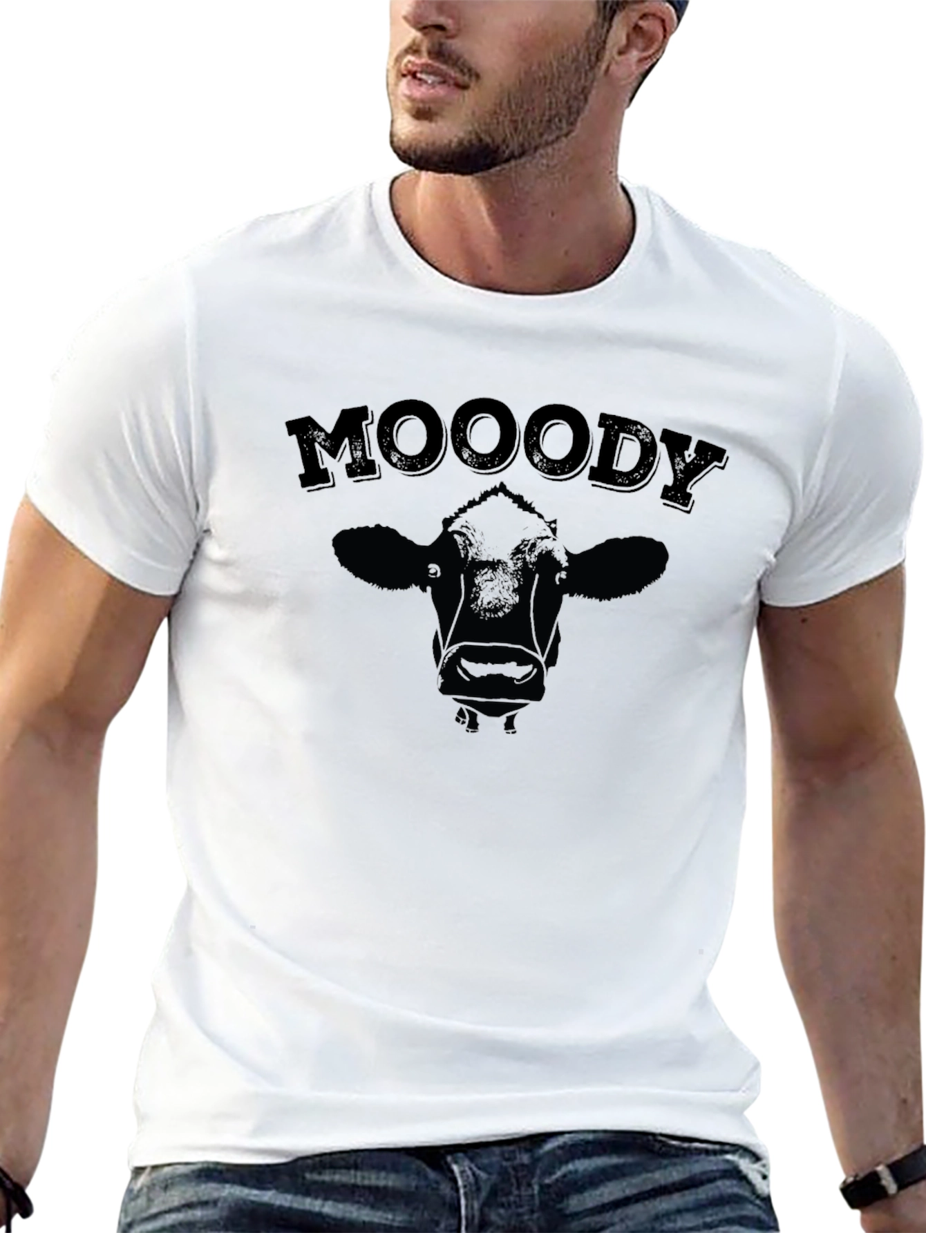 Black Moody Cow Graphic T-Shirt - Unisex Cotton Tee view 13
