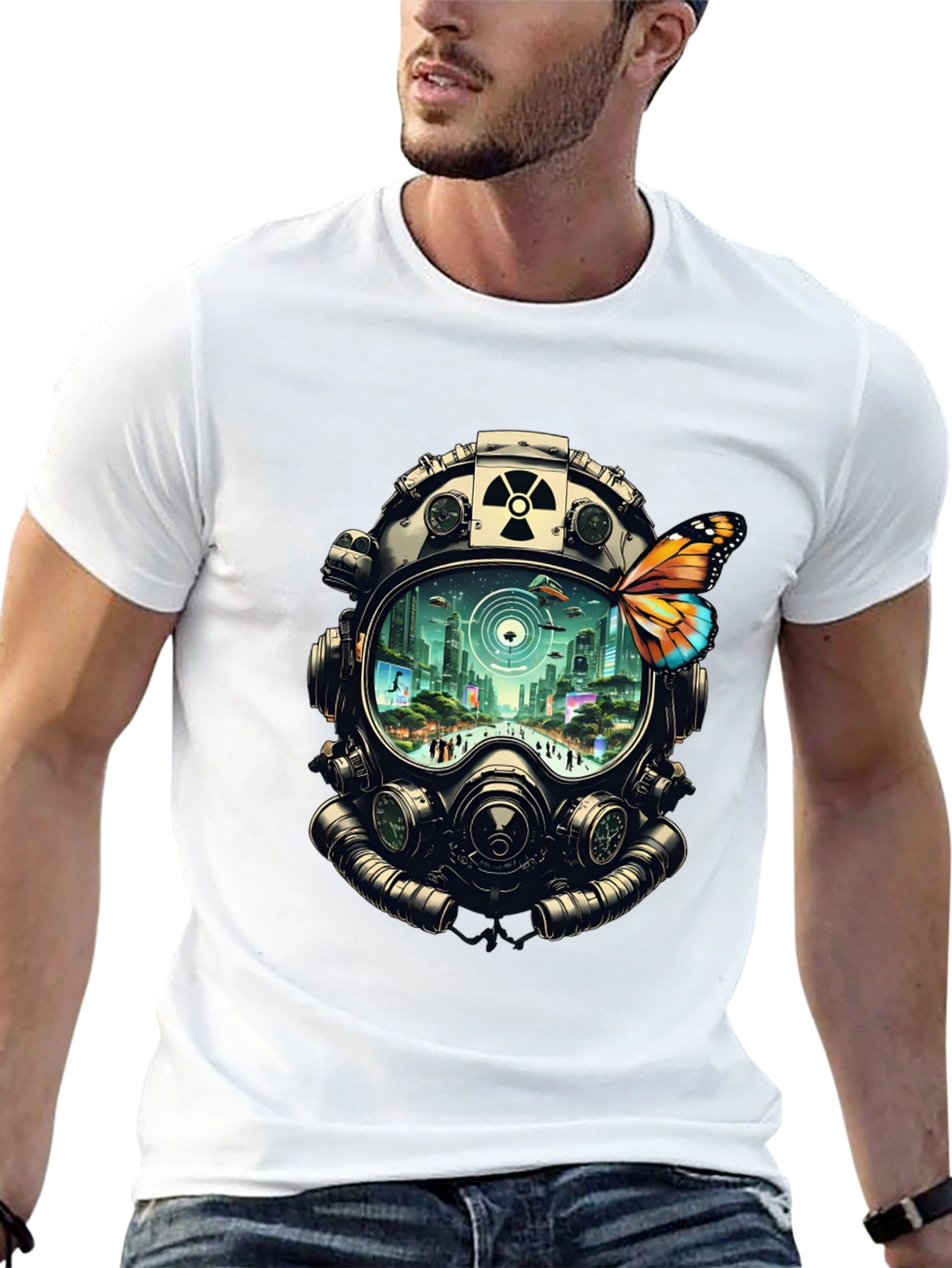 Gas Mask Cityscape Graphic Tee - 13
