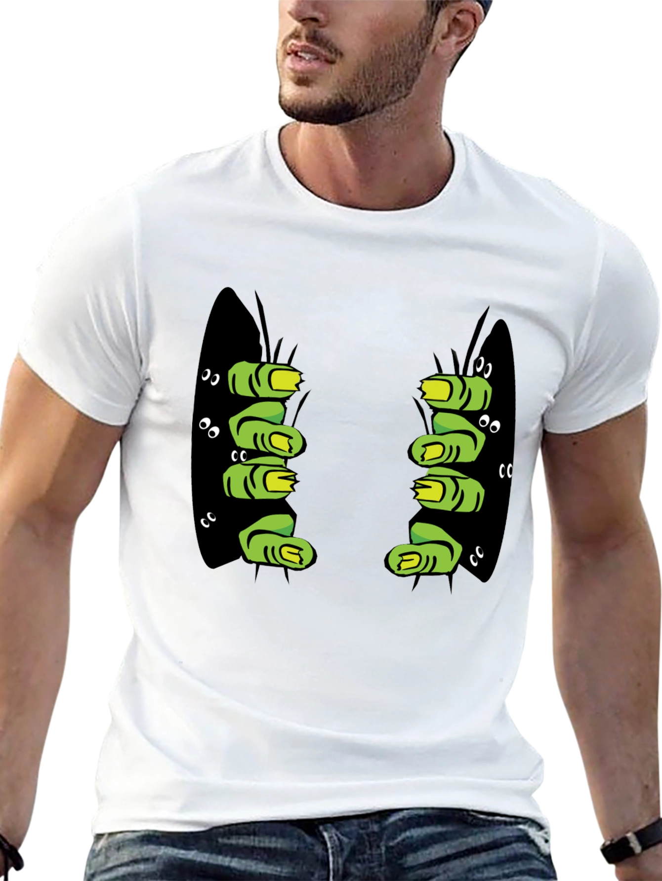 Black Monster Hand Graphic Print Tee - Halloween Black T-Shirt view 13