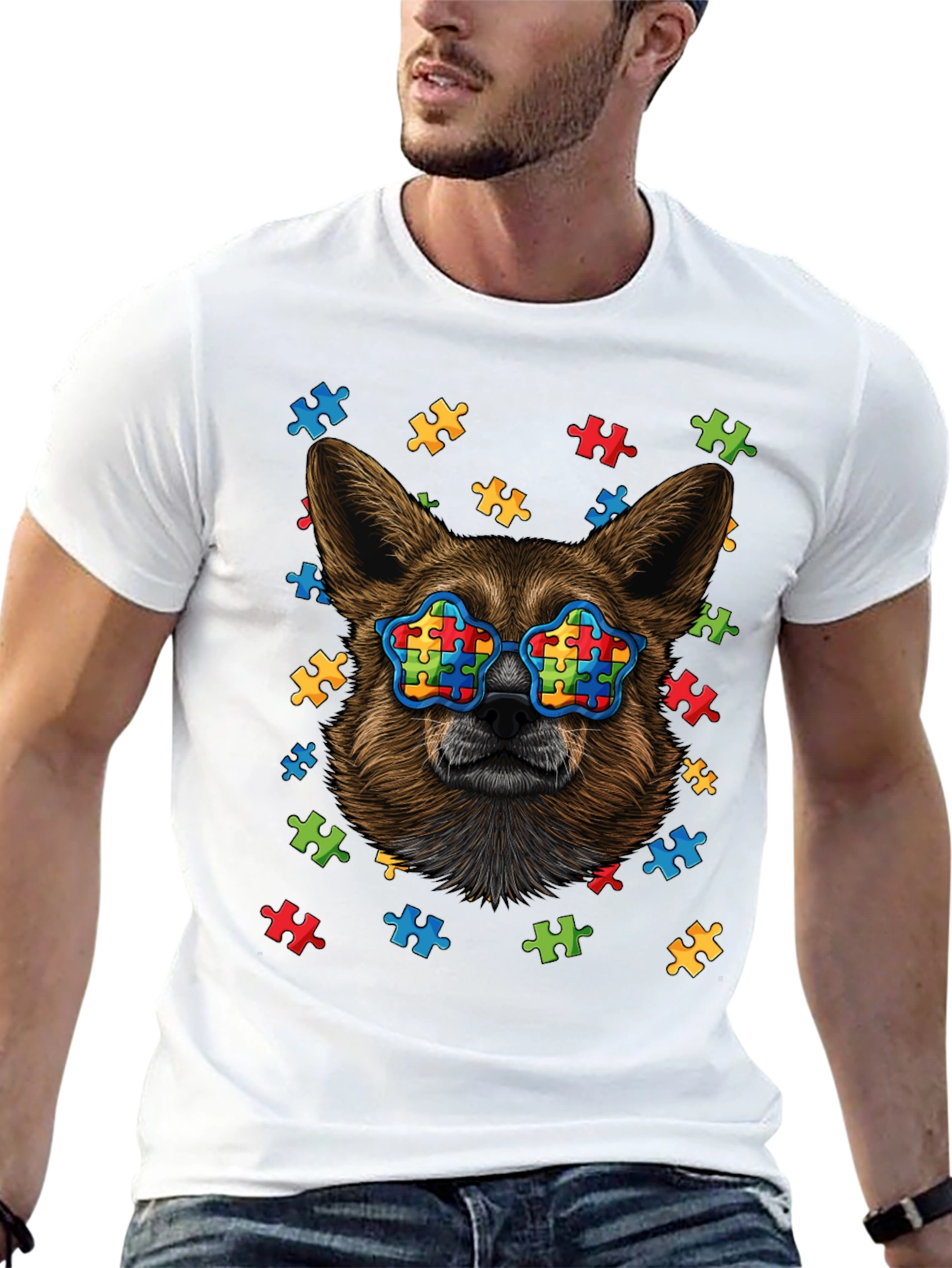 Black Dog Autism Puzzle T-Shirt view 13