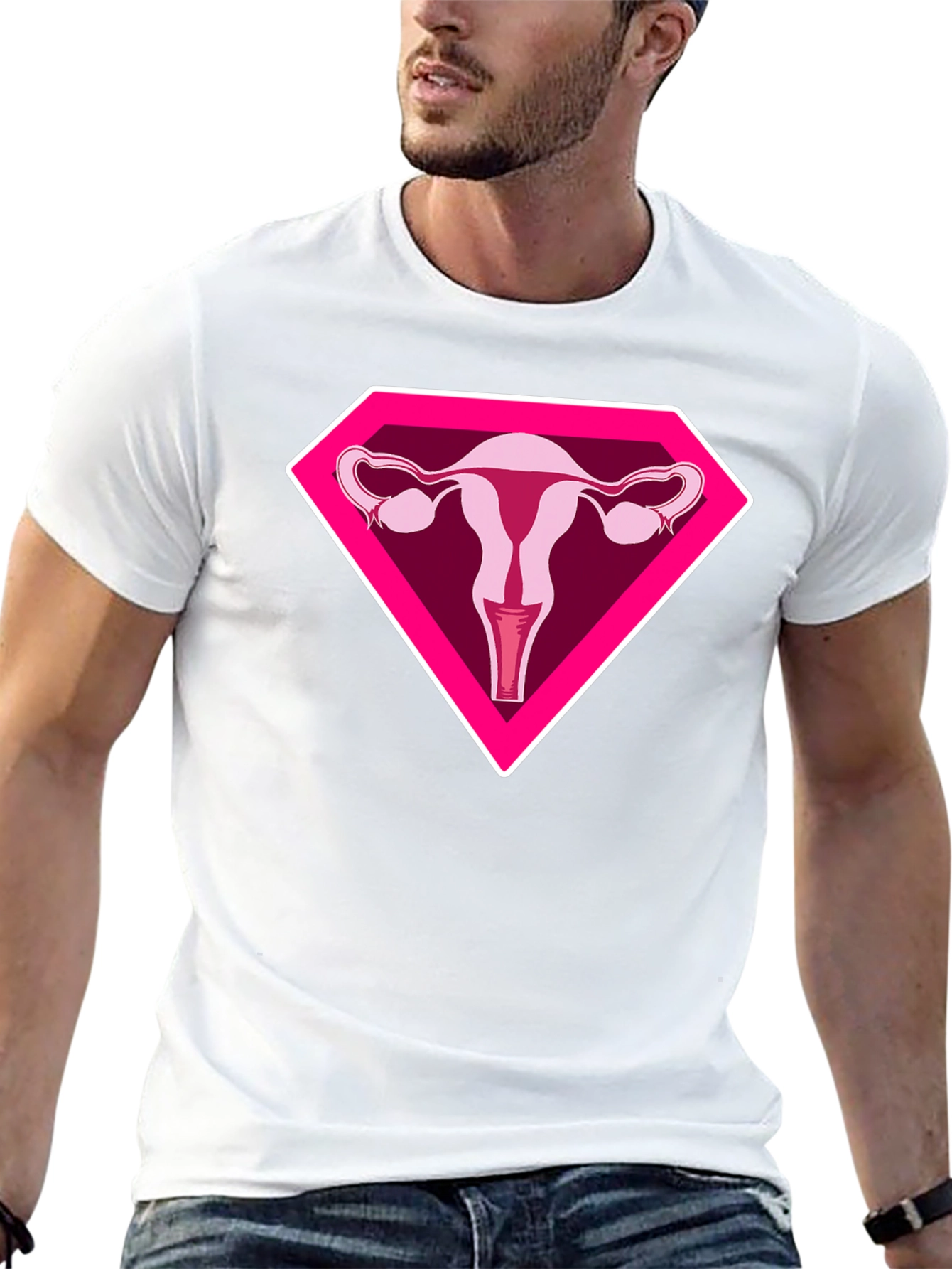 Black Uterus Superhero Graphic Tee - Black Cotton T-Shirt view 13
