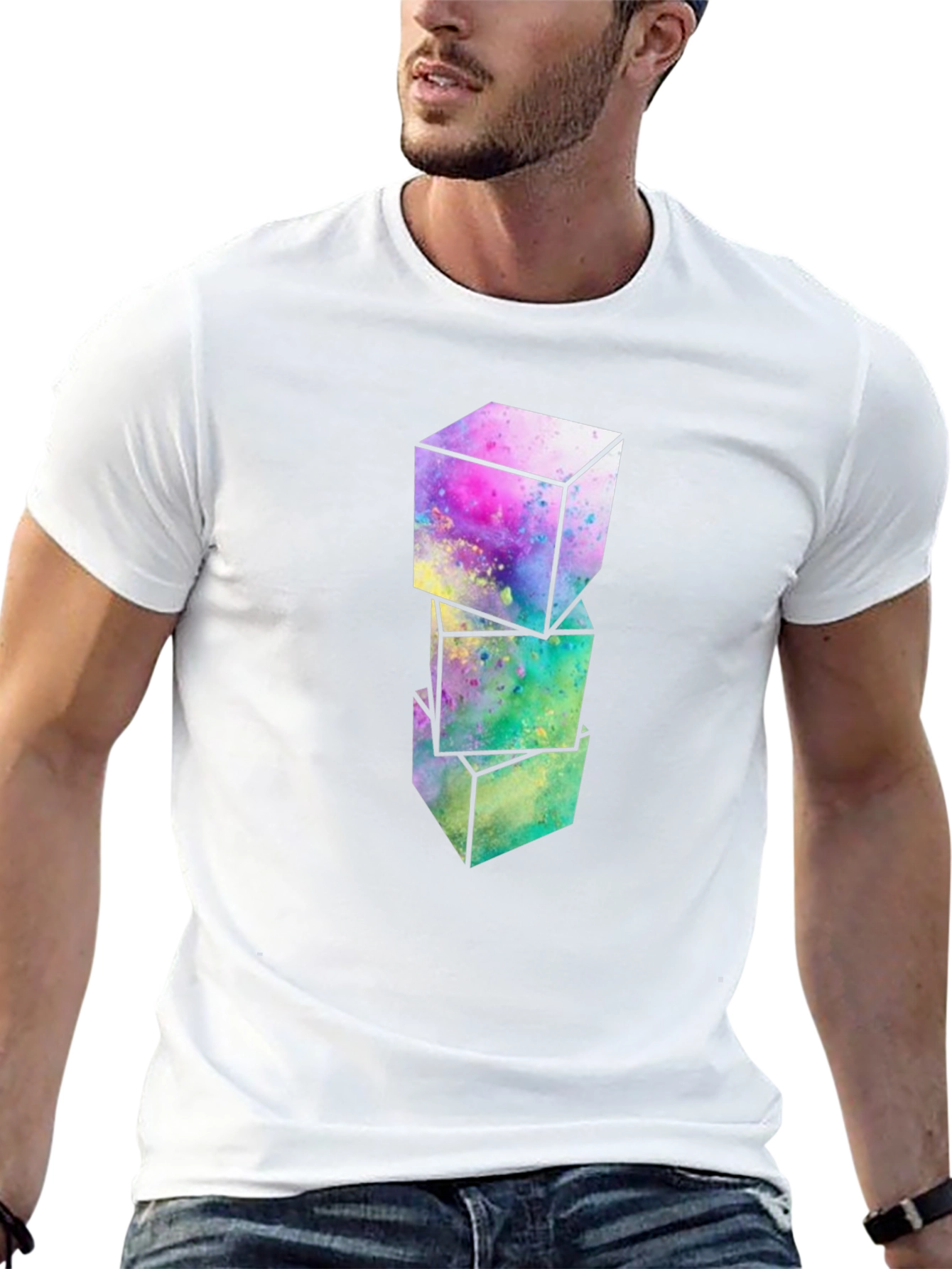Black Abstract Cubes Graphic T-Shirt - Modern Art Tee view 13