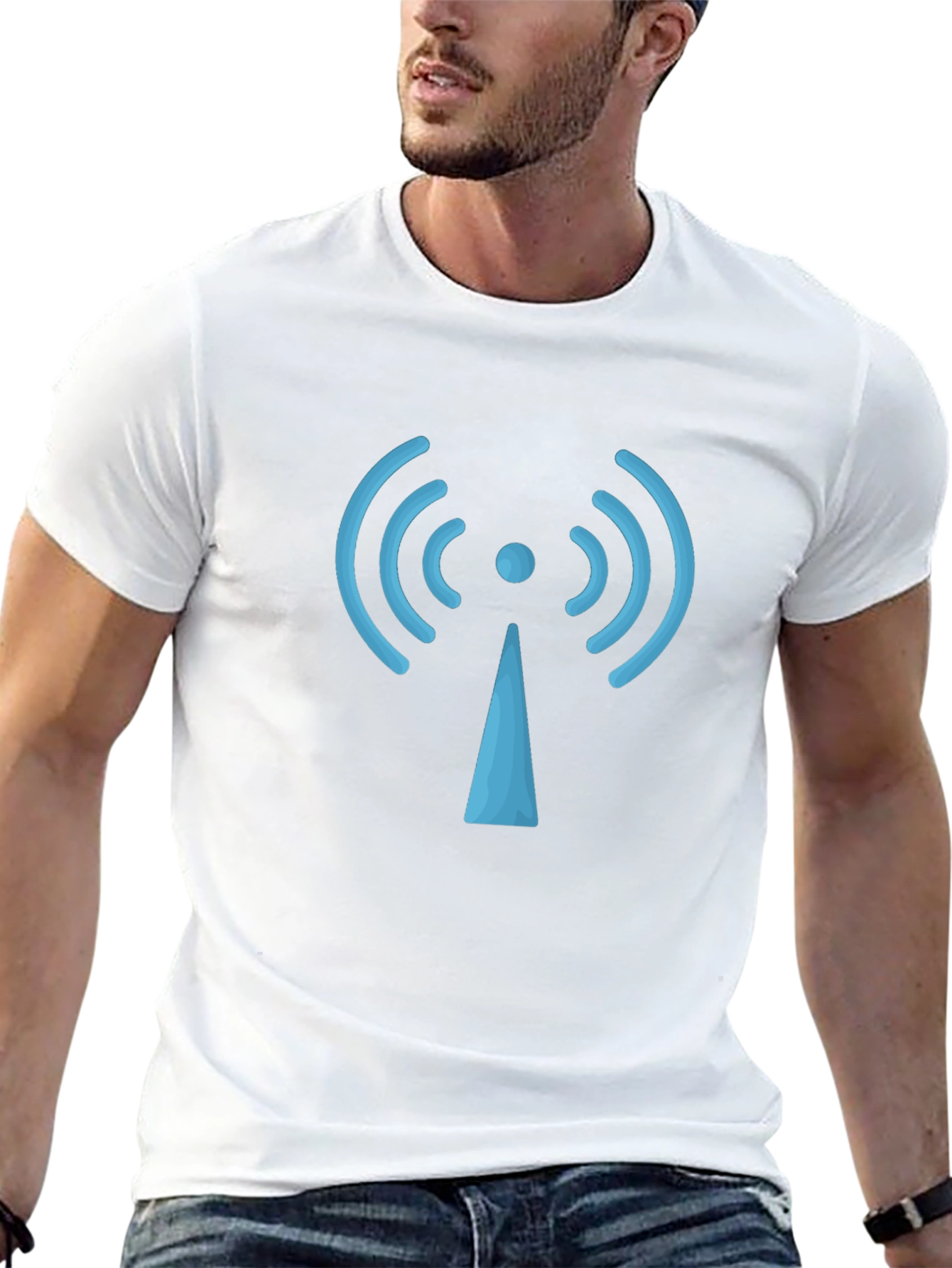 Black Wireless Signal T-Shirt - Modern Tech Style view 13