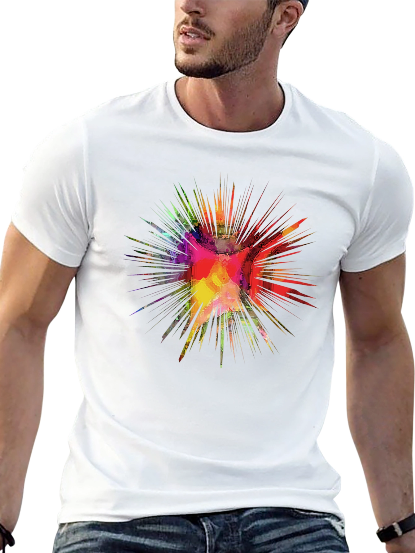 Black Colorful Burst Graphic Black T-Shirt view 13