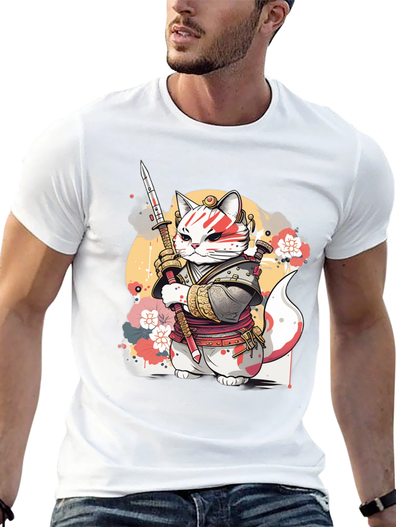 Black Samurai Cat Graphic Tee - Unique Anime Style view 13