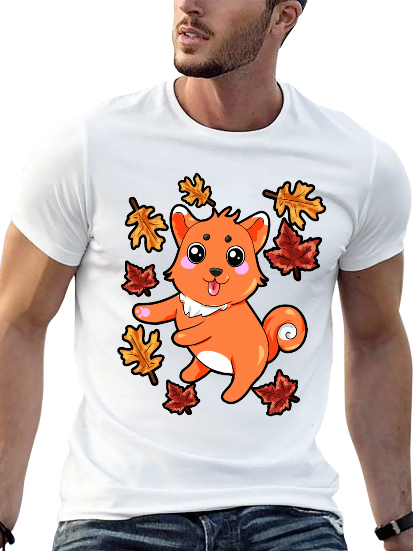 Black Autumn Shiba Inu T-Shirt - Cute Dog & Fall Leaves view 13