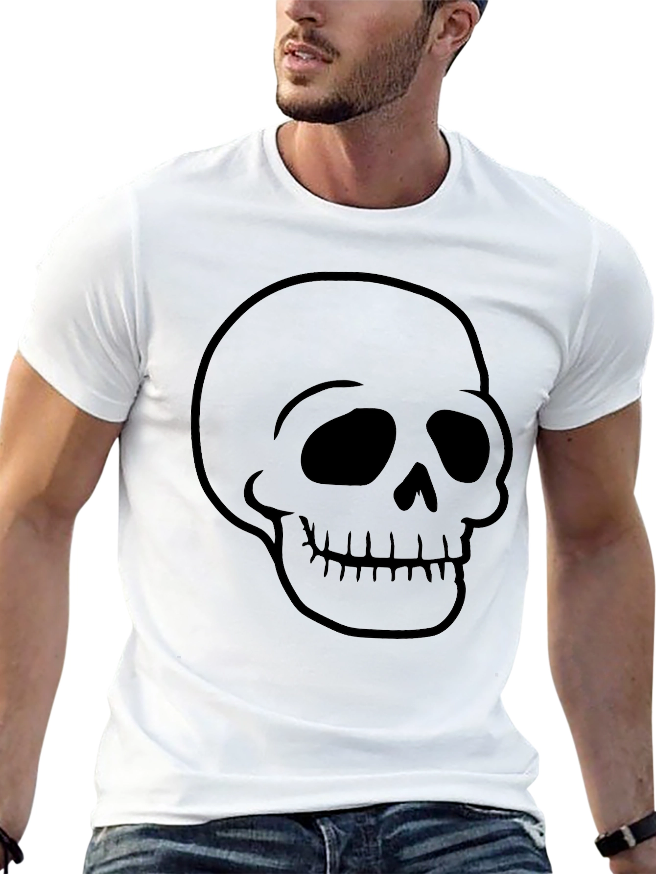 Black Skull Graphic Print Men's Black T-Shirt view 13