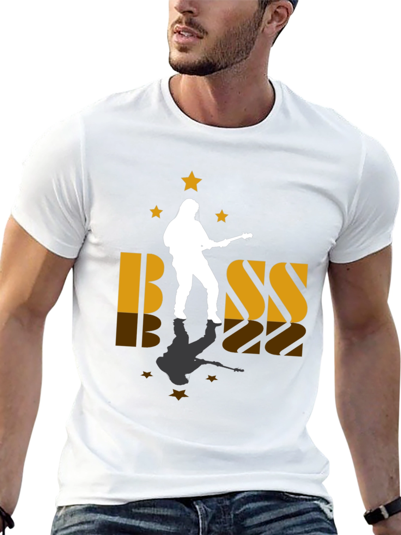 Black Bass Guitar Player Silhouette Graphic Tee view 13