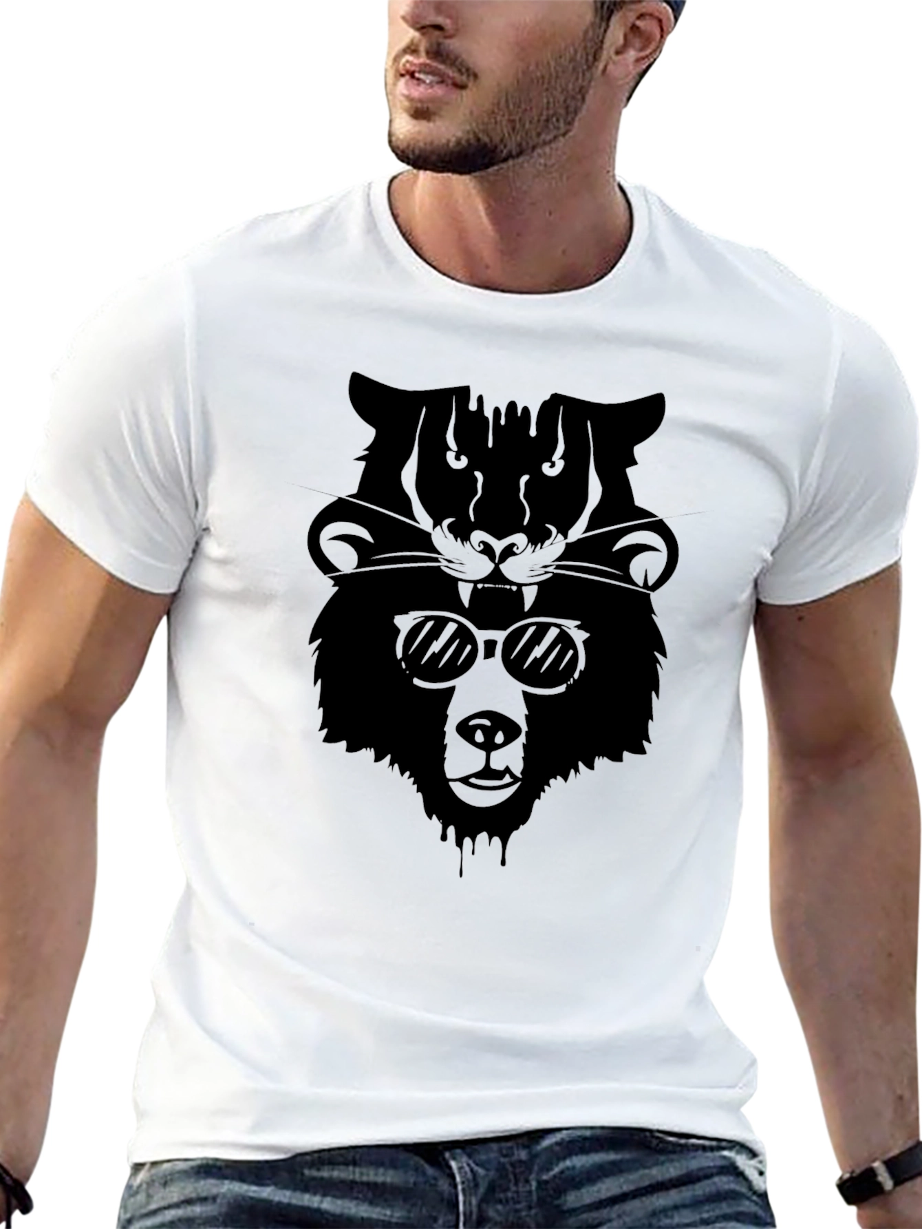 Black Cool Bear & Tiger Graphic Tee - Black view 13