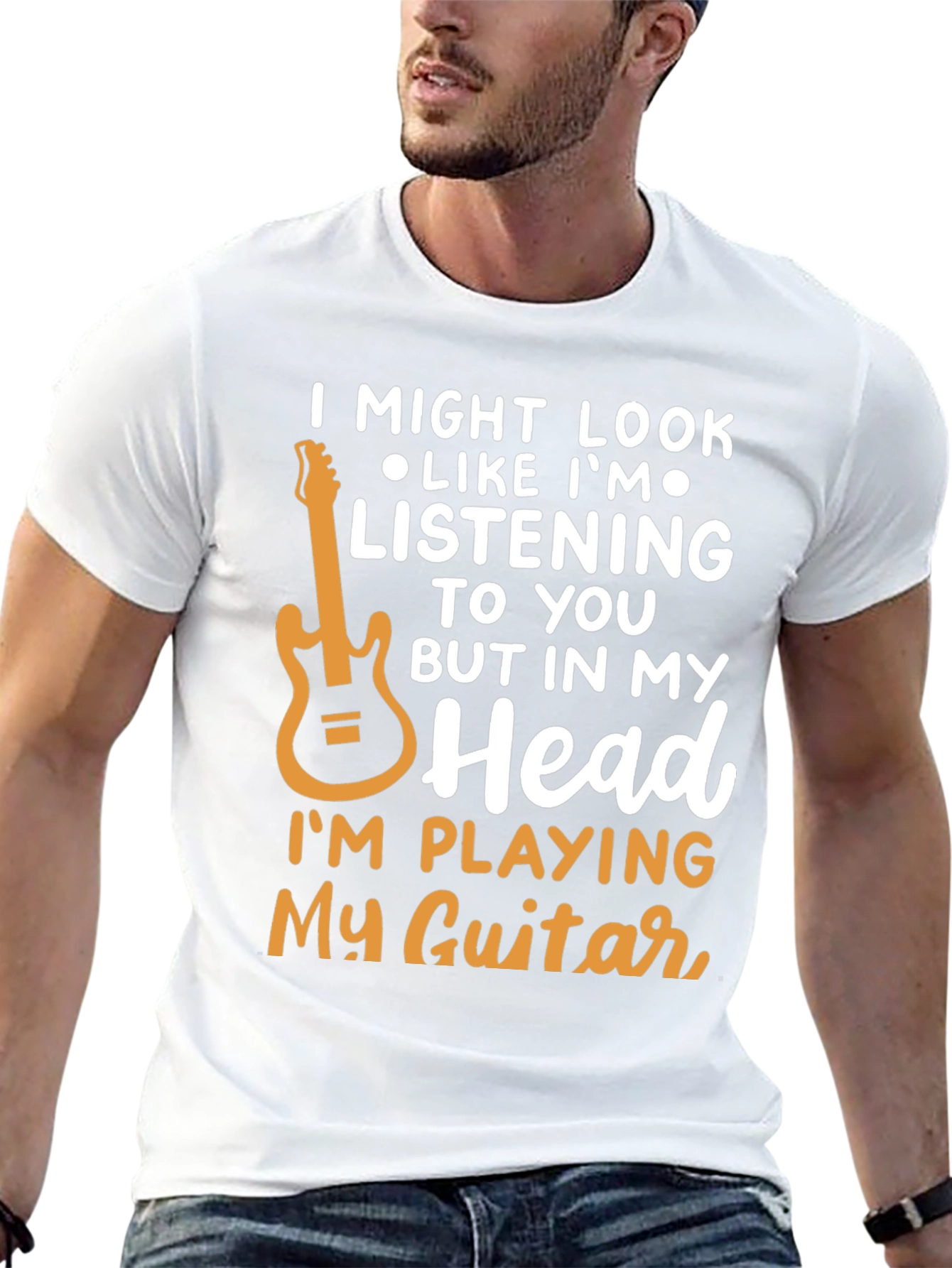 Black Guitar Lover T-Shirt - "In My Head I'm Playing Guitar" view 13
