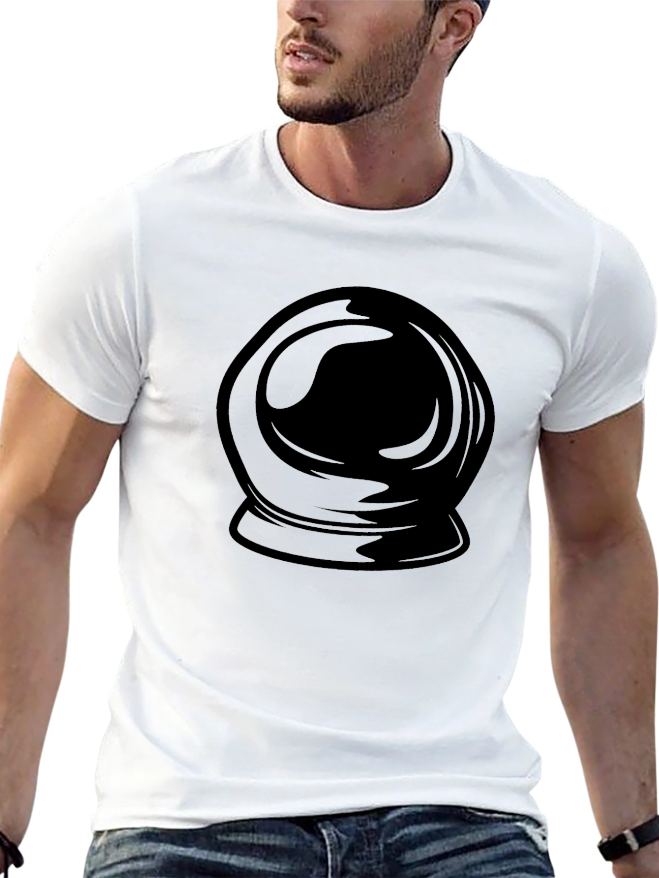 Black Astronaut Helmet Graphic Print Black T-Shirt view 13