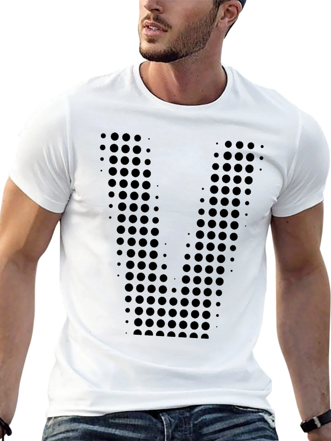 Black Geometric Dot Pattern Black T-Shirt view 13