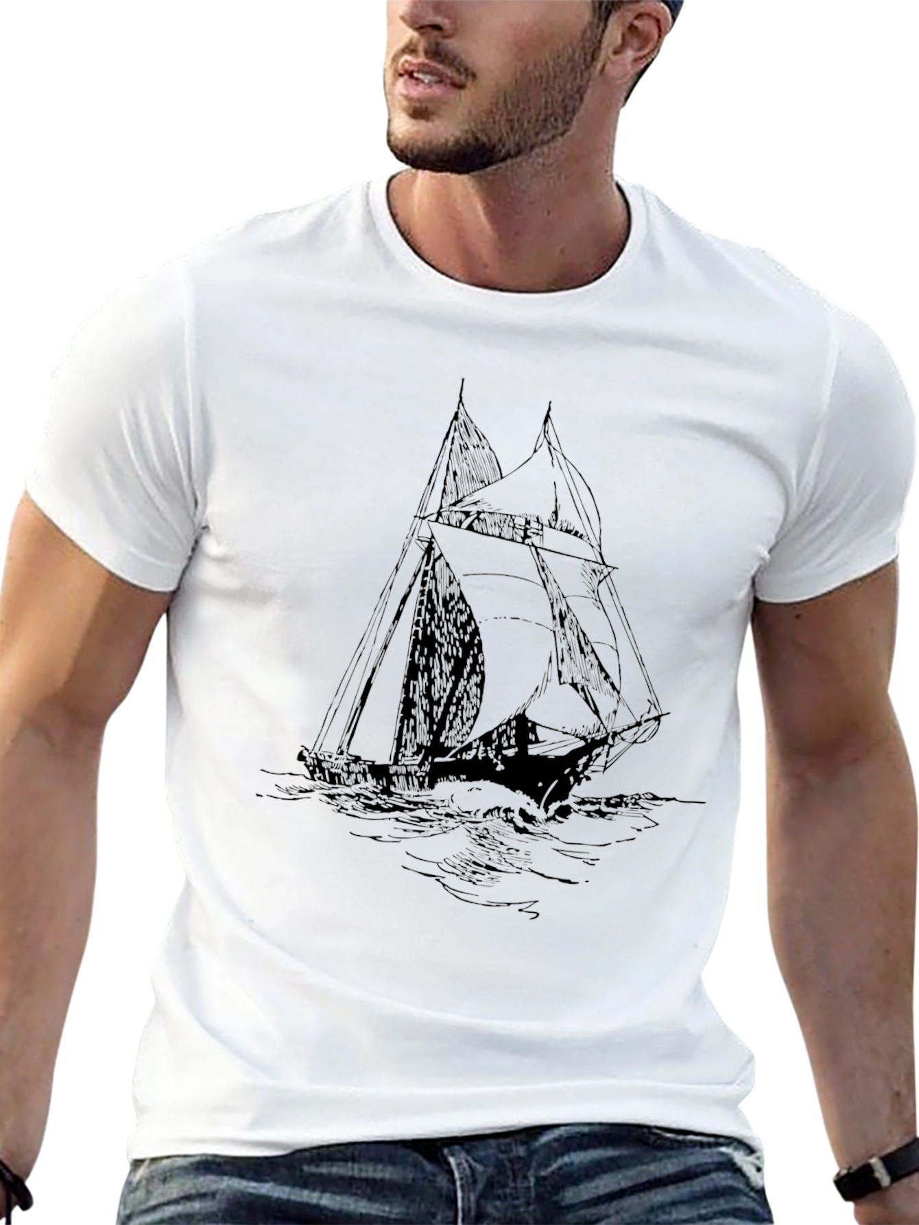 Black Black Graphic Tee - Vintage Sailboat Design view 13