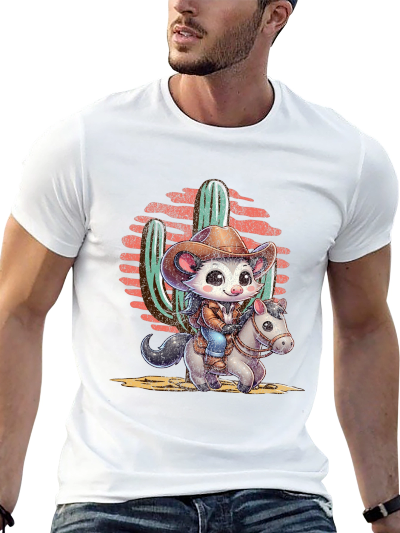 Black Cute Cowboy Possum T-Shirt view 13