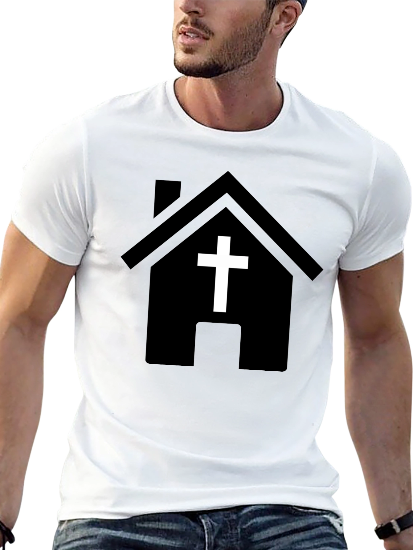 Black Church House Graphic T-Shirt - Religious Apparel view 13