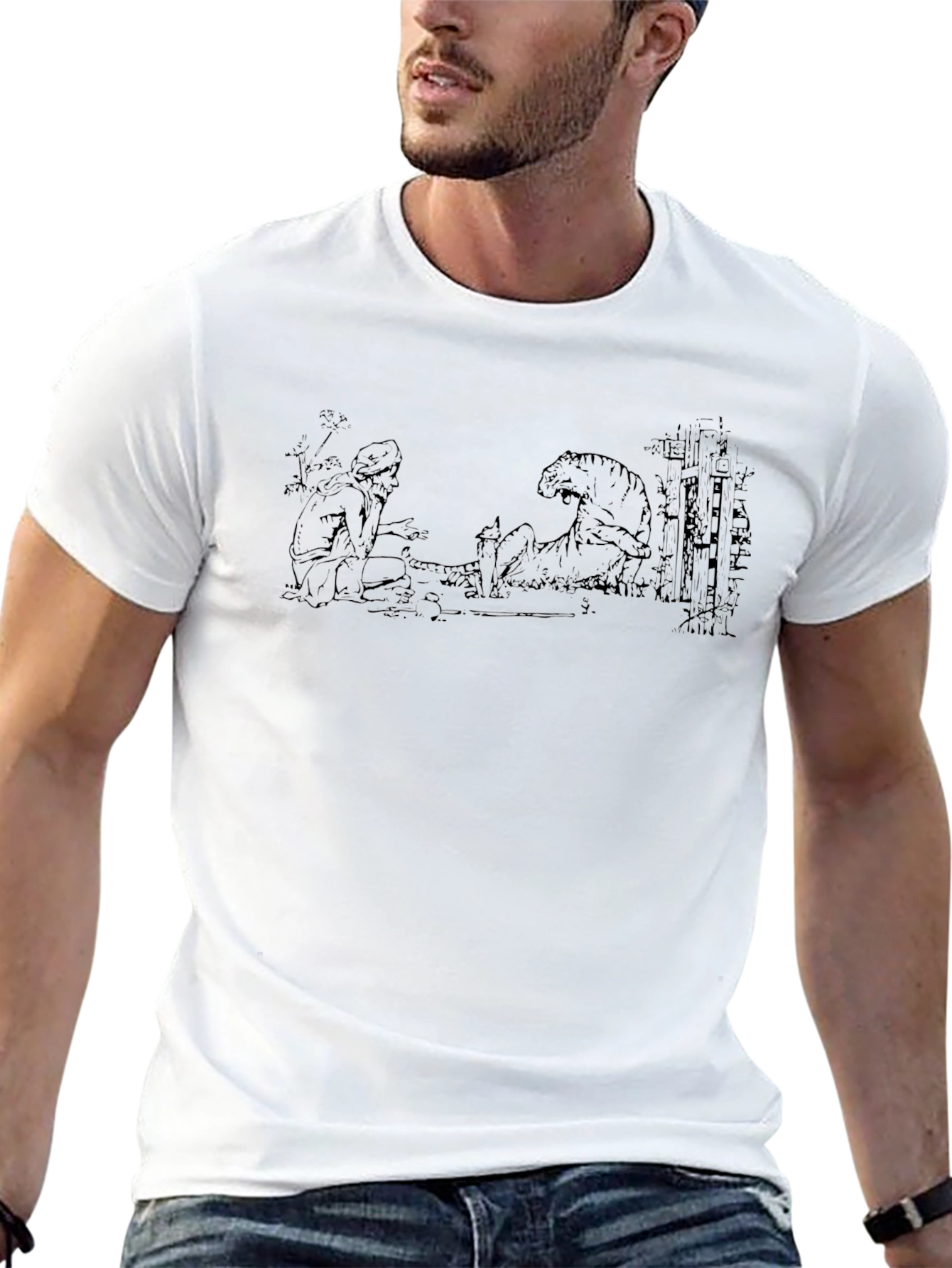 Black Man's Graphic T-Shirt - Man and Tiger Design view 13