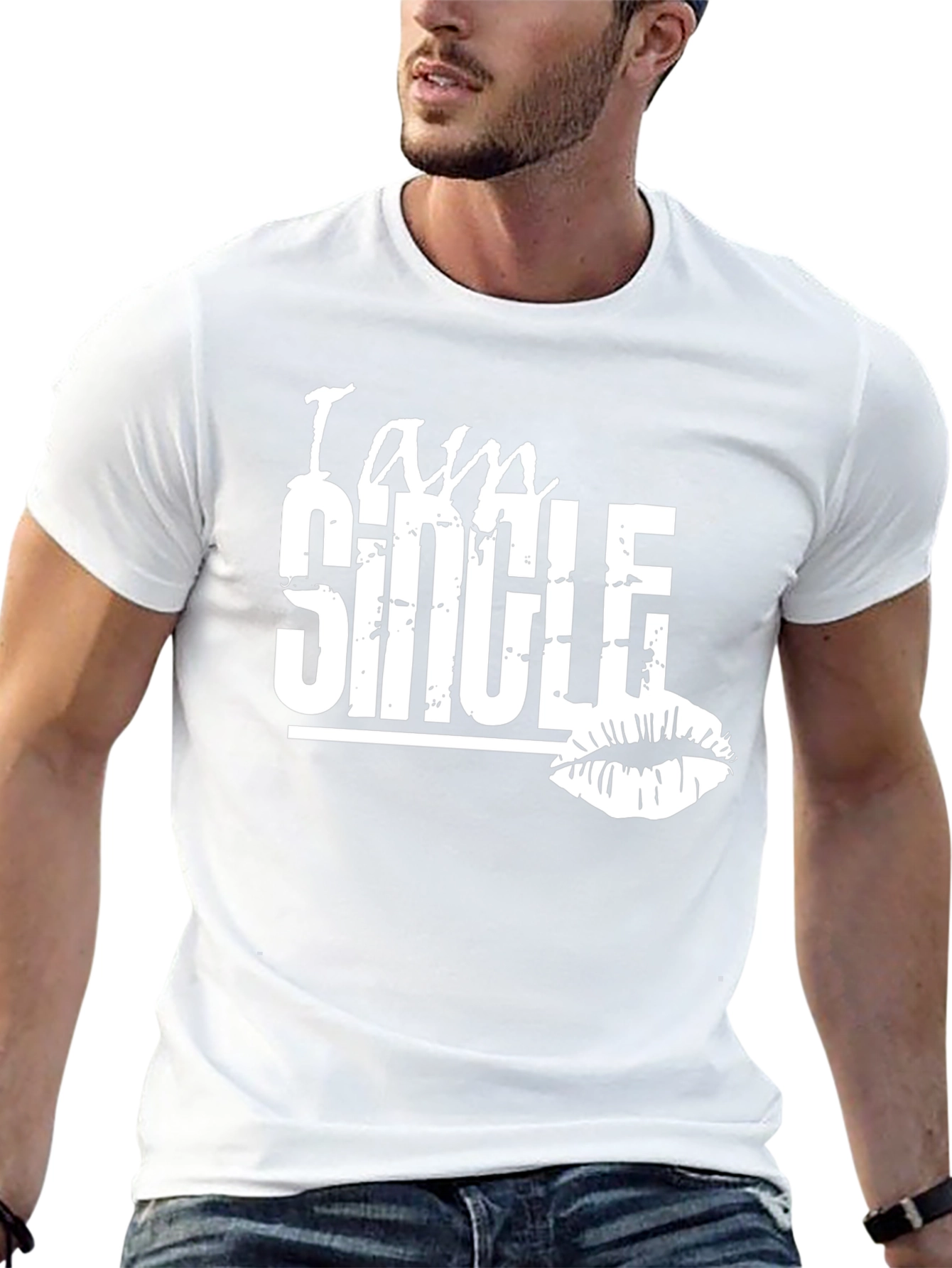 Black I am Single Kiss Lips Graphic Tee view 13
