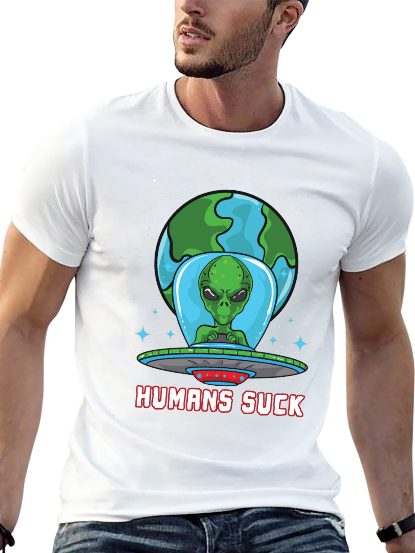 Black Humans Suck Alien T-Shirt - Black view 13