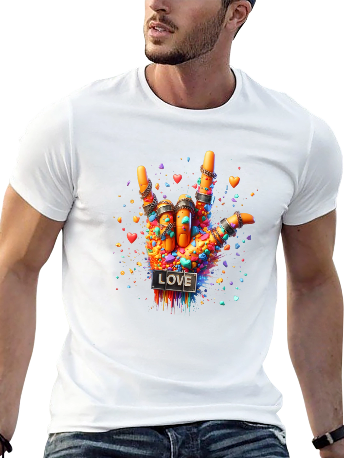 Black Love Sign Hand Graphic Tee - Colorful ASL Design view 13