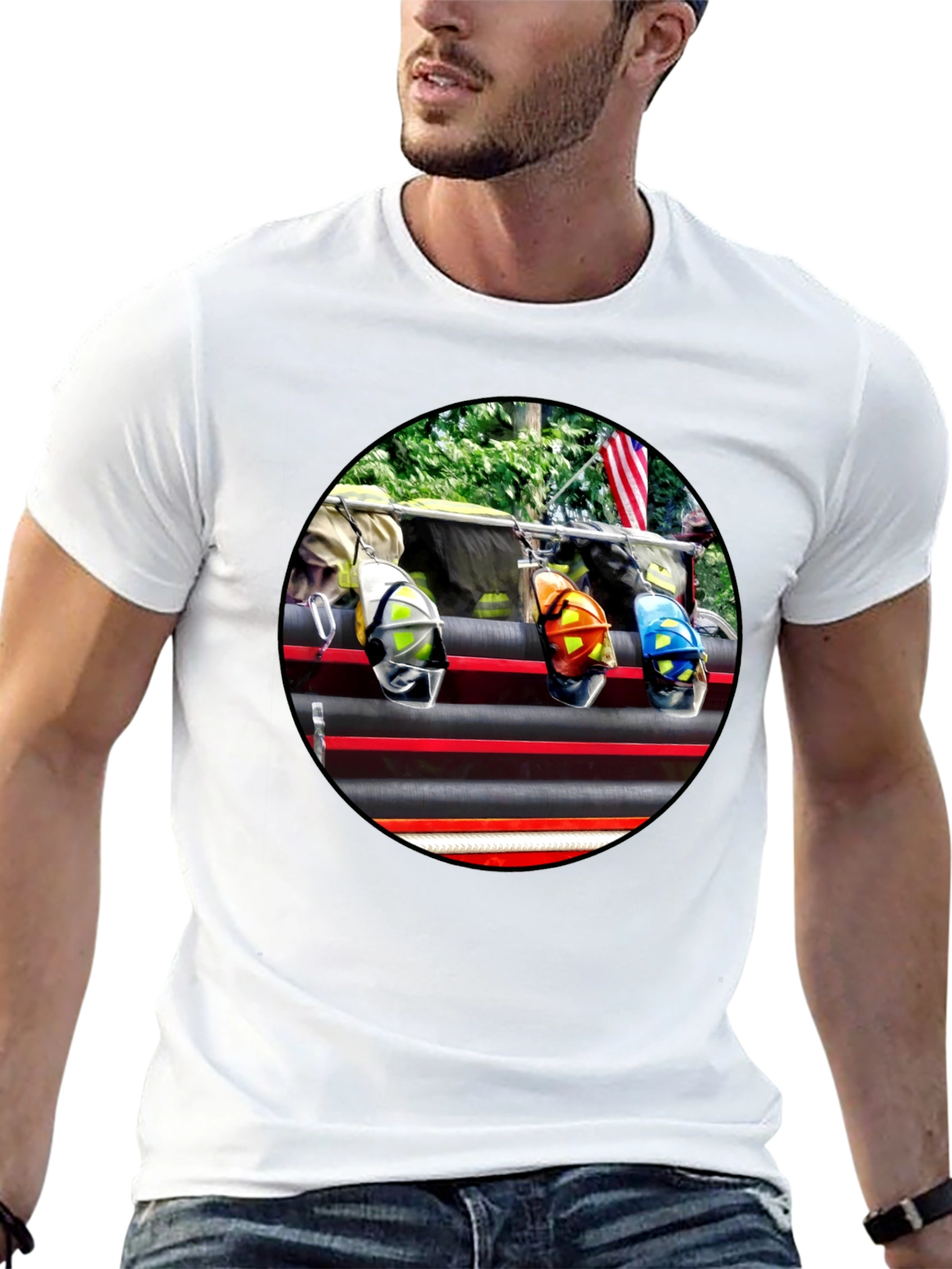 Black Firefighter Helmets Graphic T-Shirt view 13