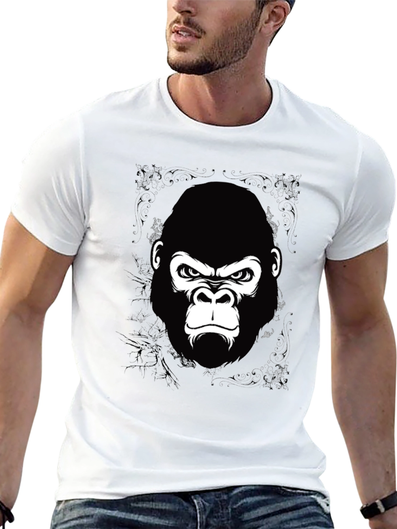 Black Gorilla Graphic Print Black T-Shirt for Men view 13