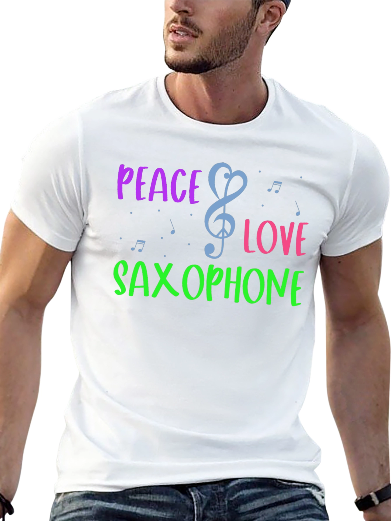 Black Peace Love Saxophone Graphic T-Shirt view 13
