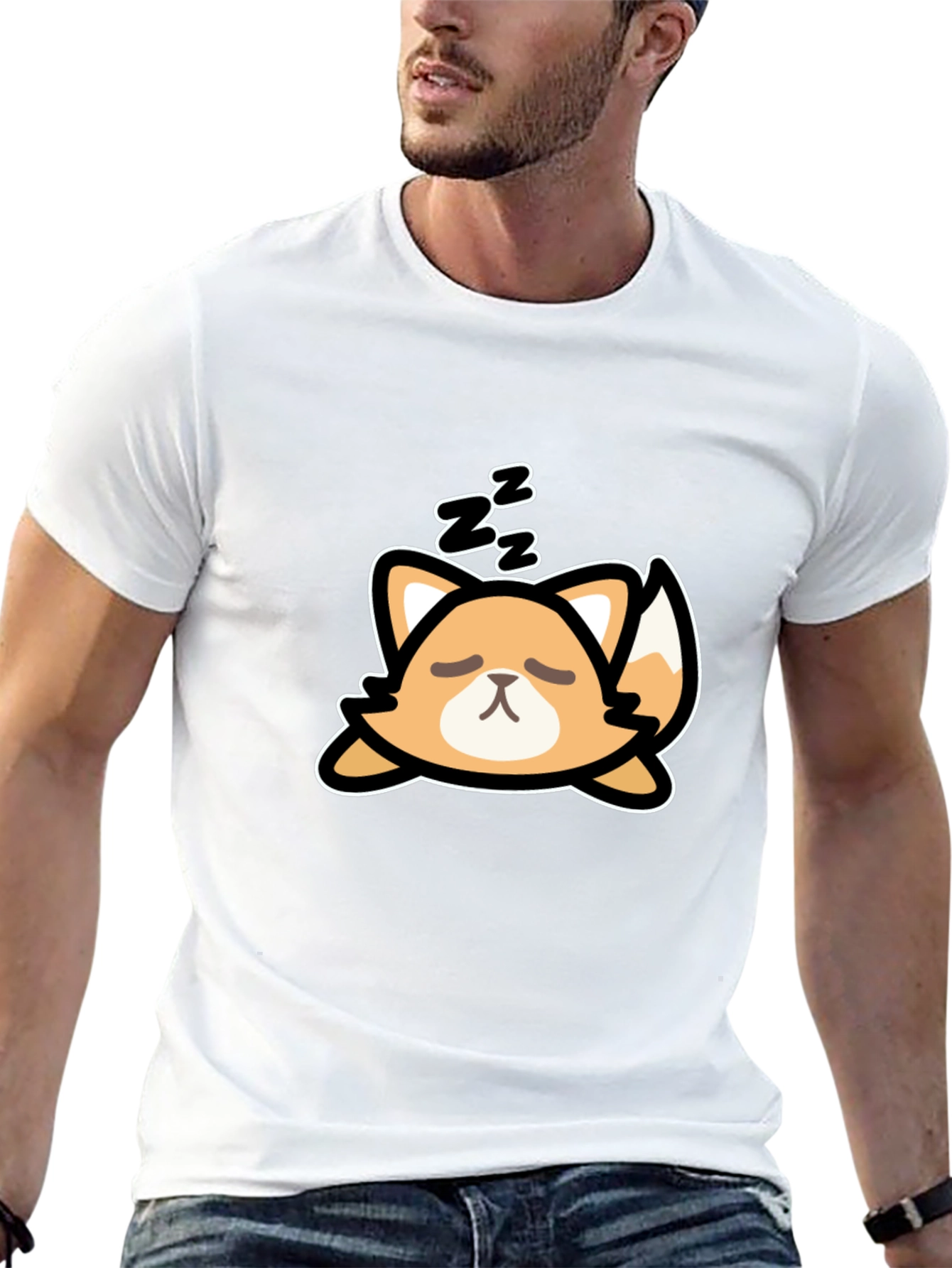 Black Cute Sleeping Fox Graphic Tee - Black Cotton T-Shirt view 13