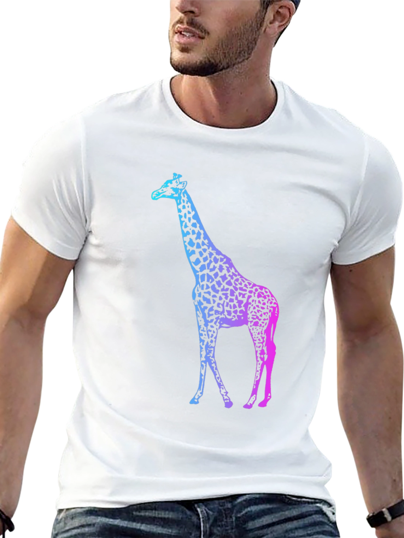 Black Gradient Giraffe Print Black T-Shirt view 13