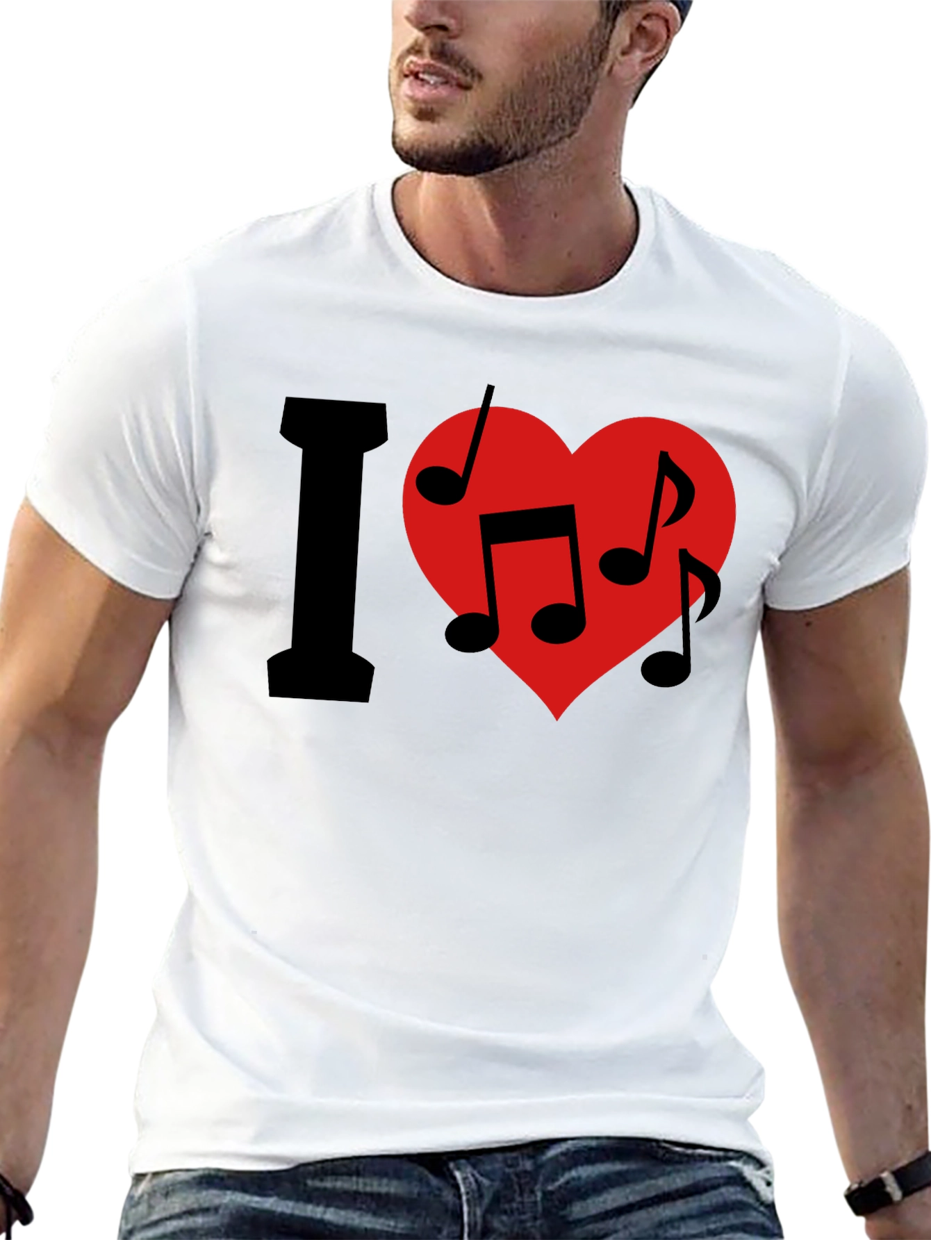 Black I Love Music T-Shirt - Crew Neck - Black view 13