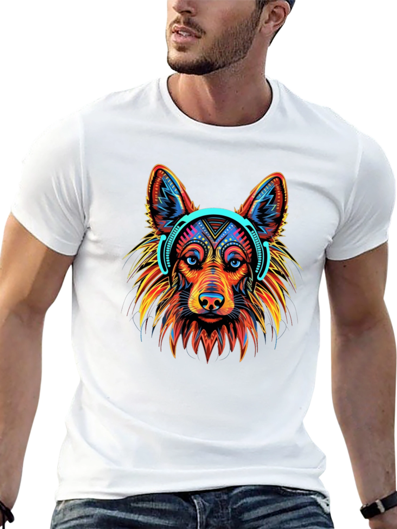 Black Cool Dog Headphones Graphic T-Shirt view 13