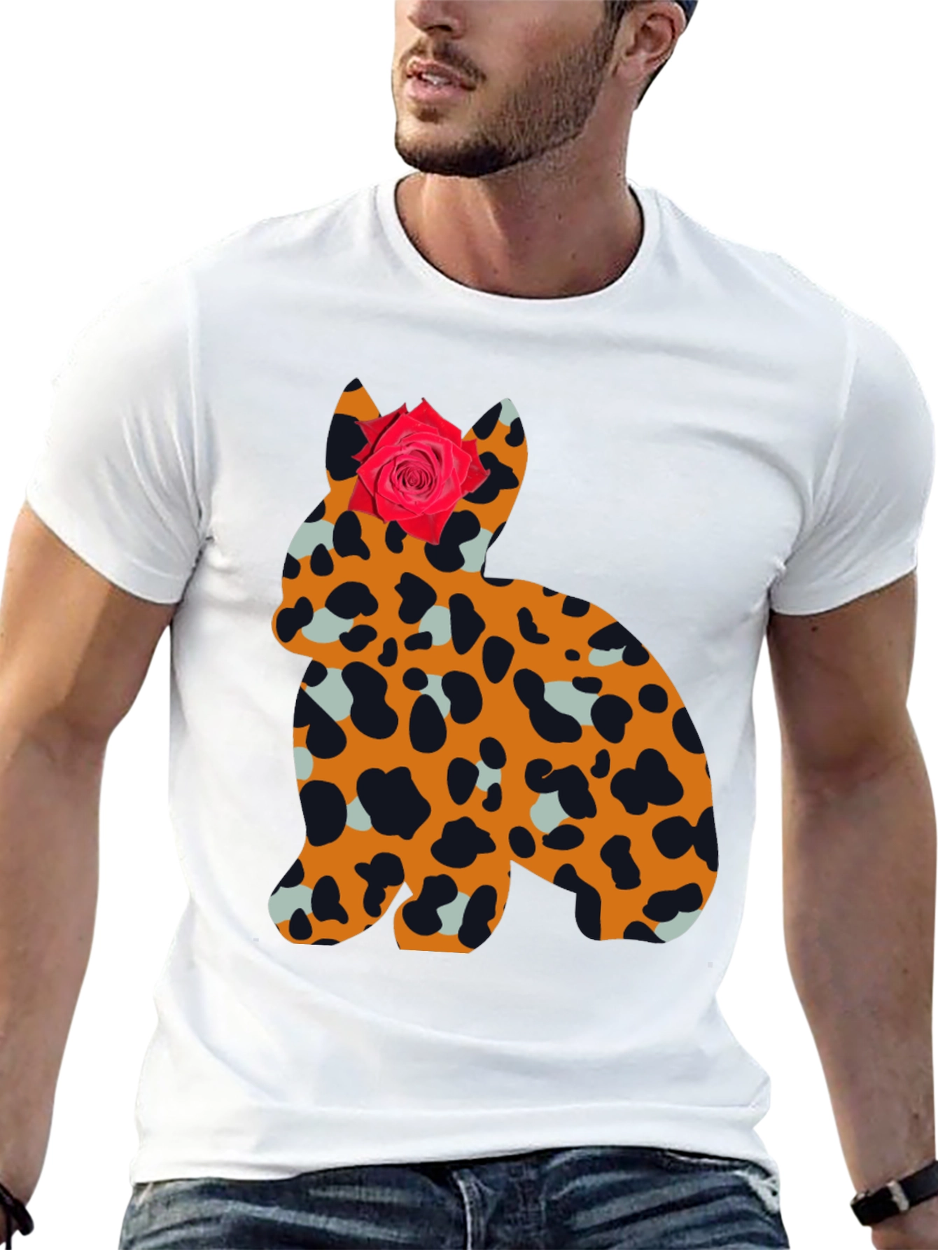 Black Leopard Print Cat with Rose Tee view 13