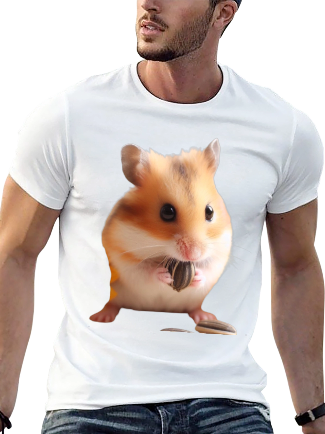 Black Hamster Seed Graphic T-Shirt, Mens Black Tee view 13