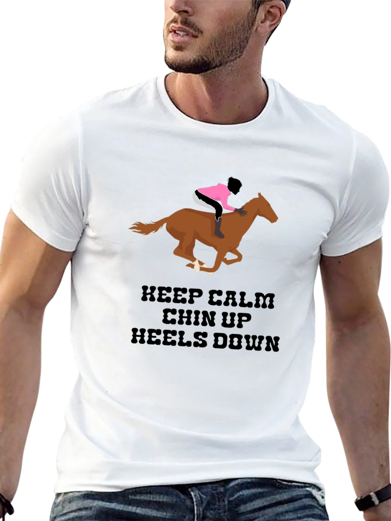 Black Equestrian T-Shirt - Keep Calm Chin Up Heels Down Horse Riding Tee view 13