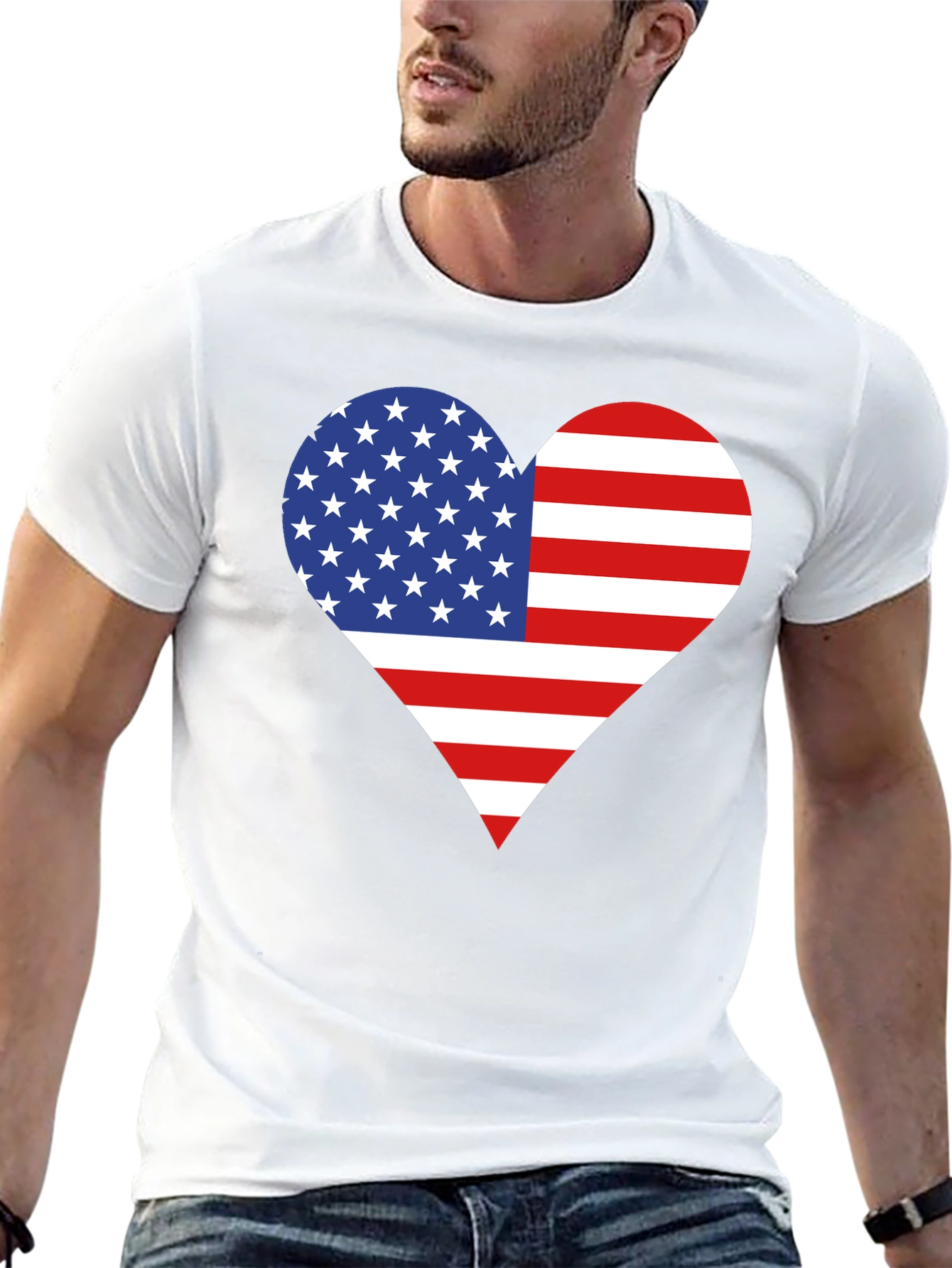 Black American Flag Heart T-Shirt - Patriotic USA Love Tee view 13