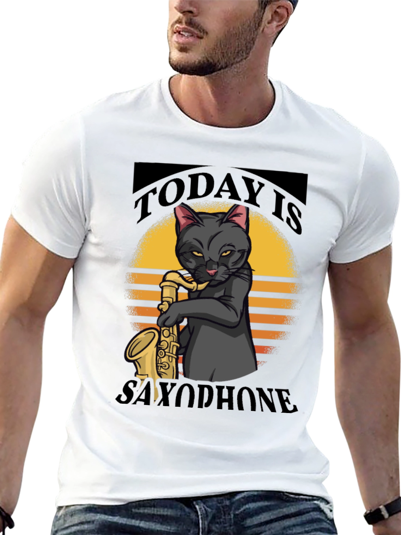 Black Today is Saxophone Cat T-Shirt view 13
