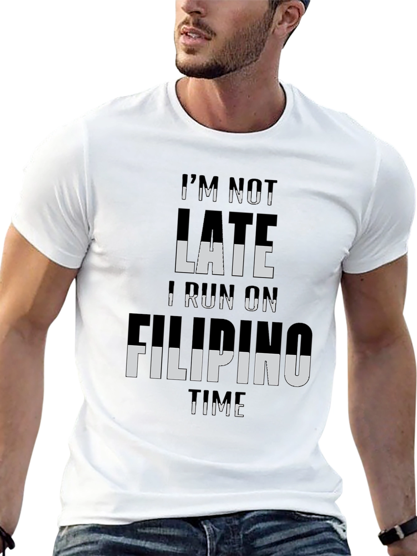 Black I'm Not Late I Run On Filipino Time T-Shirt view 13