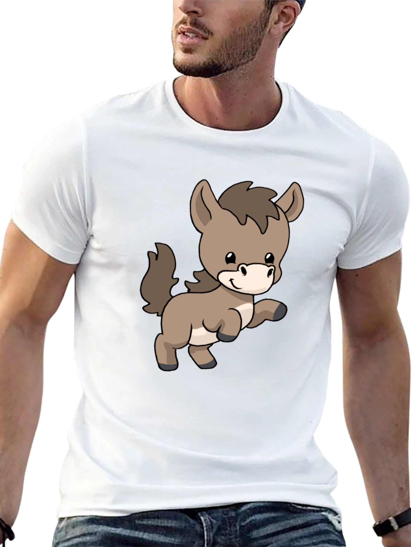 Black Cute Donkey Cartoon Black T-Shirt view 13