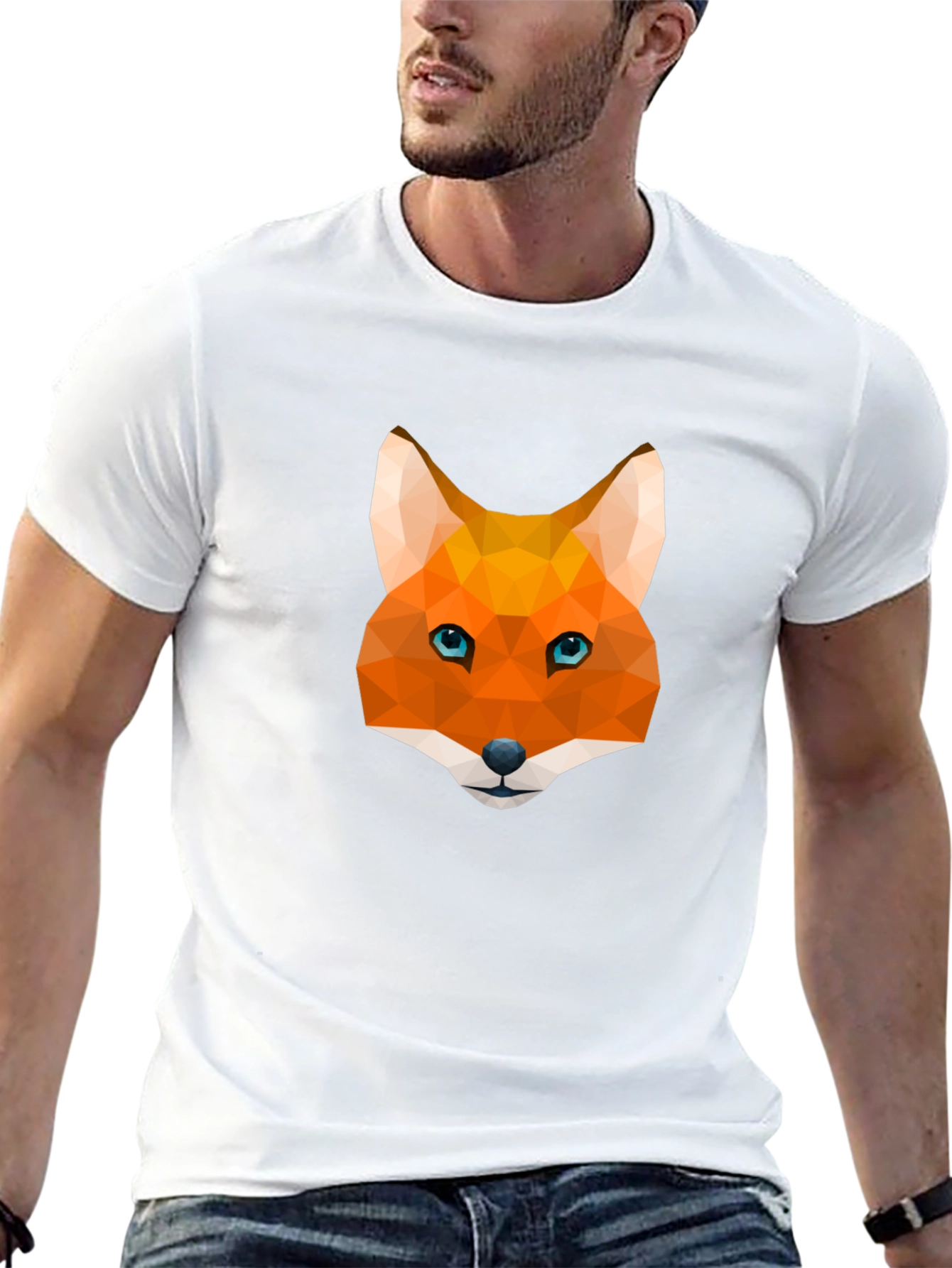 Black Geometric Fox Graphic Tee - Modern Men's T-Shirt view 13