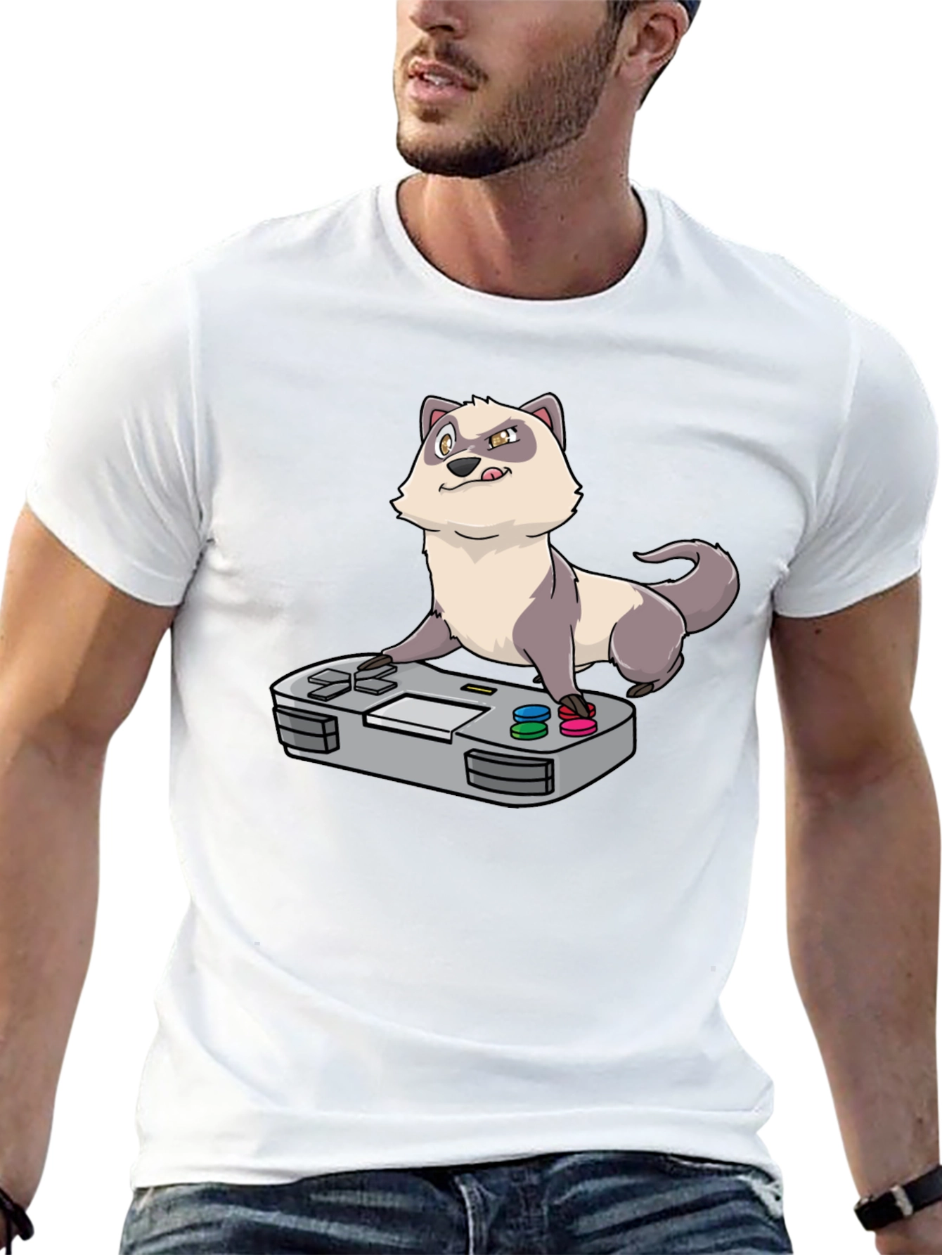 Black Funny Ferret Gamer Black T-Shirt view 13