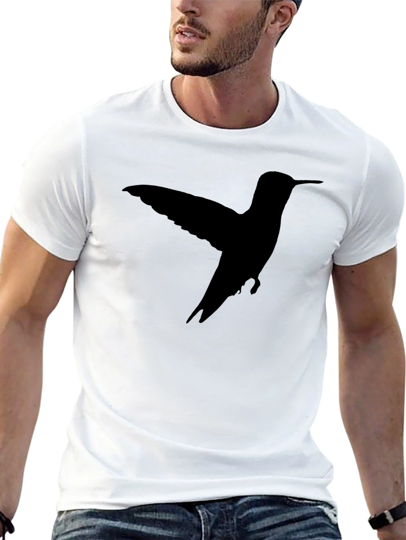 Black Hummingbird Silhouette Black T-Shirt view 13