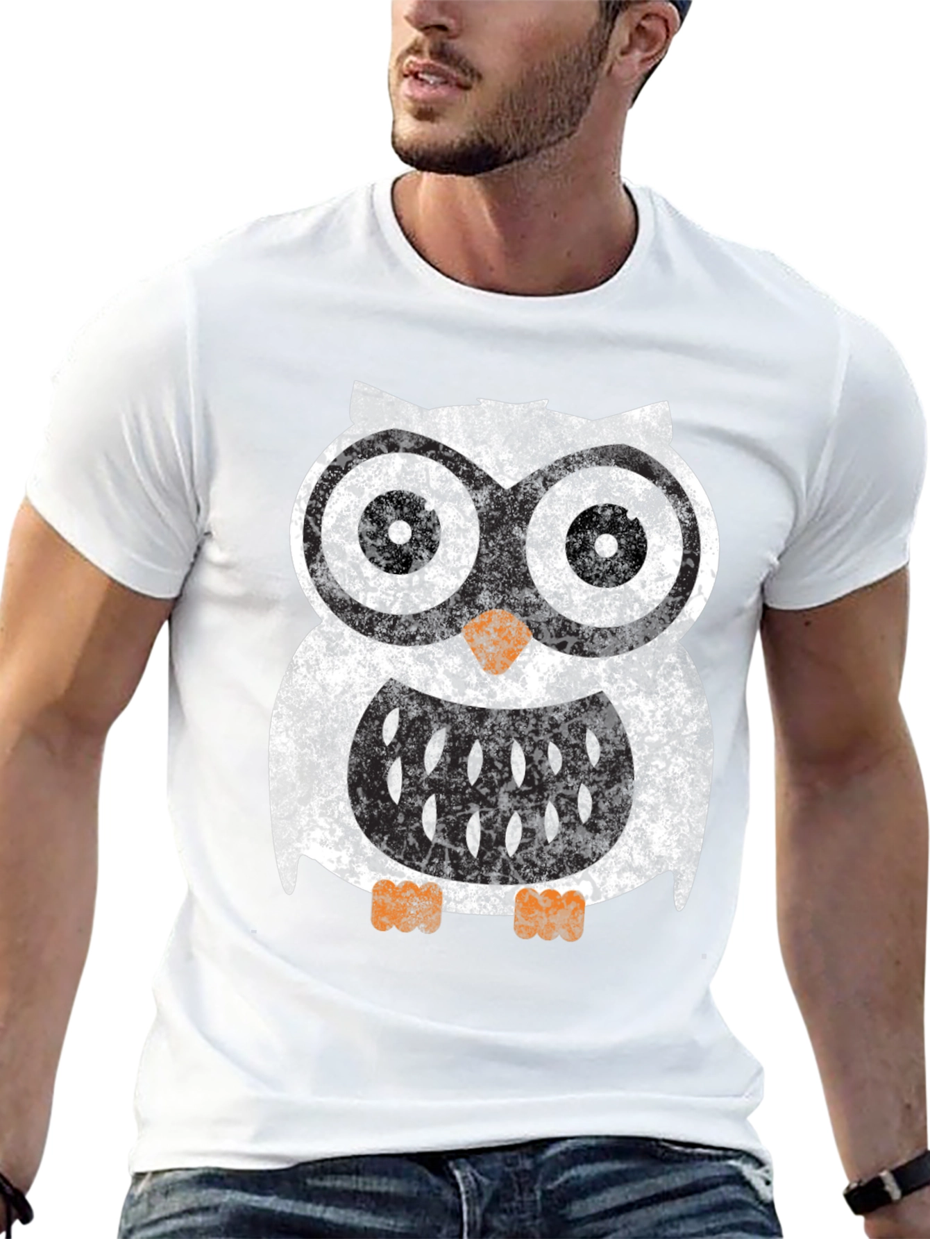 Black Cool Owl Graphic Tee - Black Cotton Blend Shirt view 13