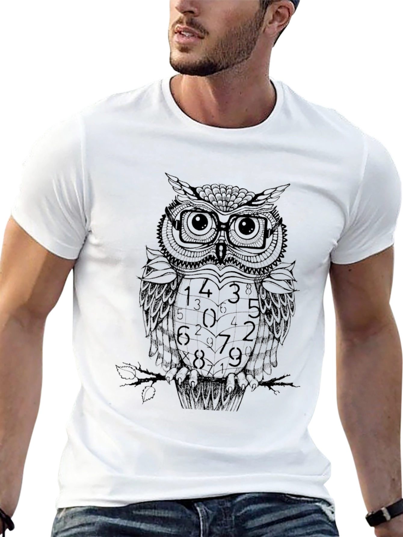 Black Numerology Owl Graphic Print Black T-Shirt view 13