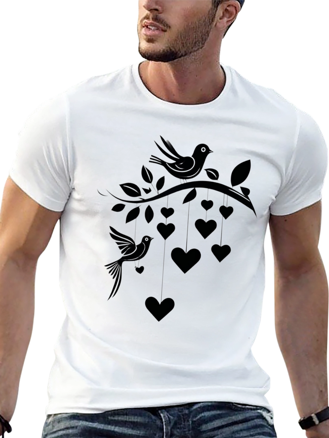 Love Birds Tee - Heart & Bird Graphic Print - 13