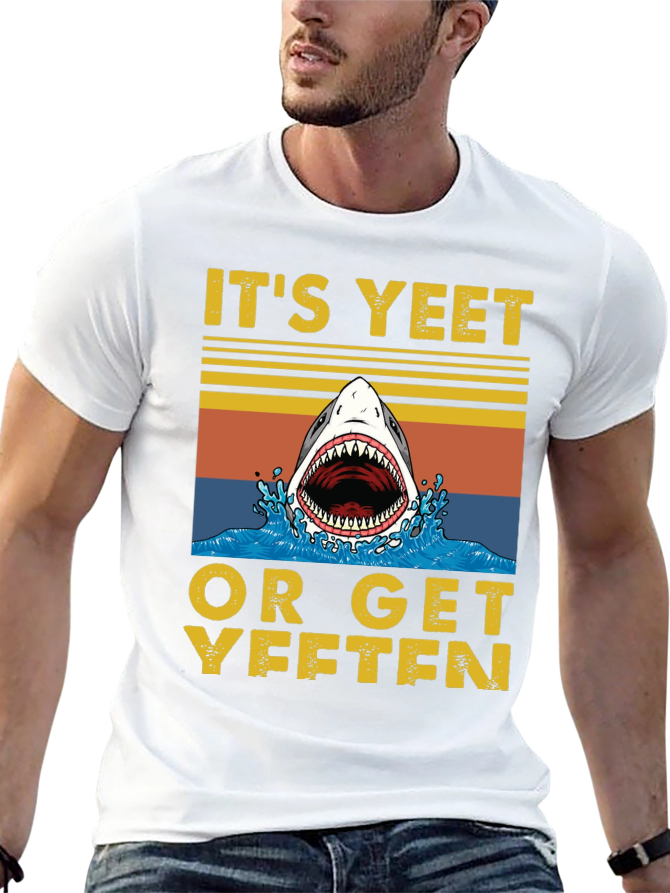 Black It's Yeet or Get Yeeten Shark Graphic Tee view 13