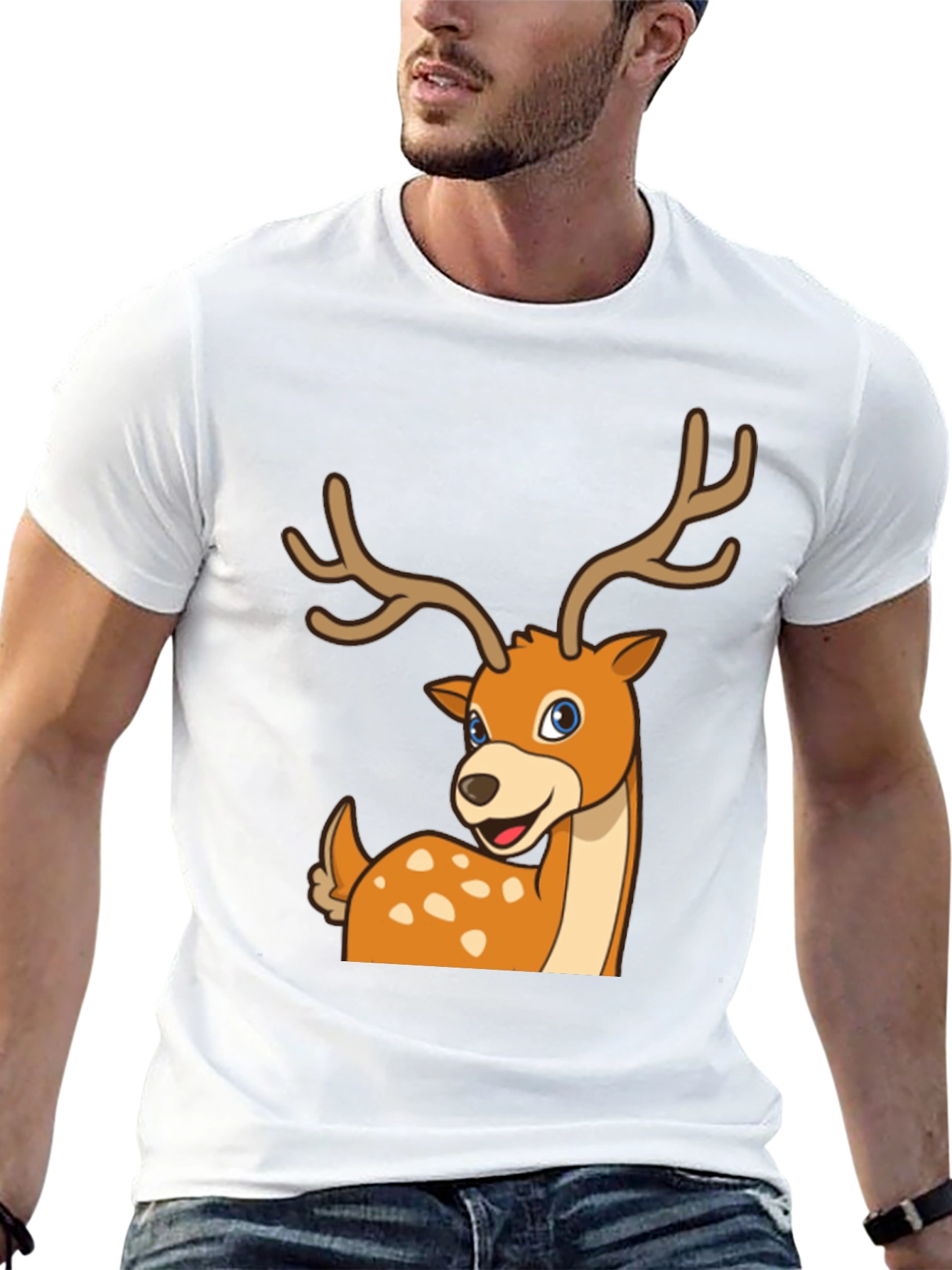Black Deer Cartoon Graphic Black T-Shirt view 13