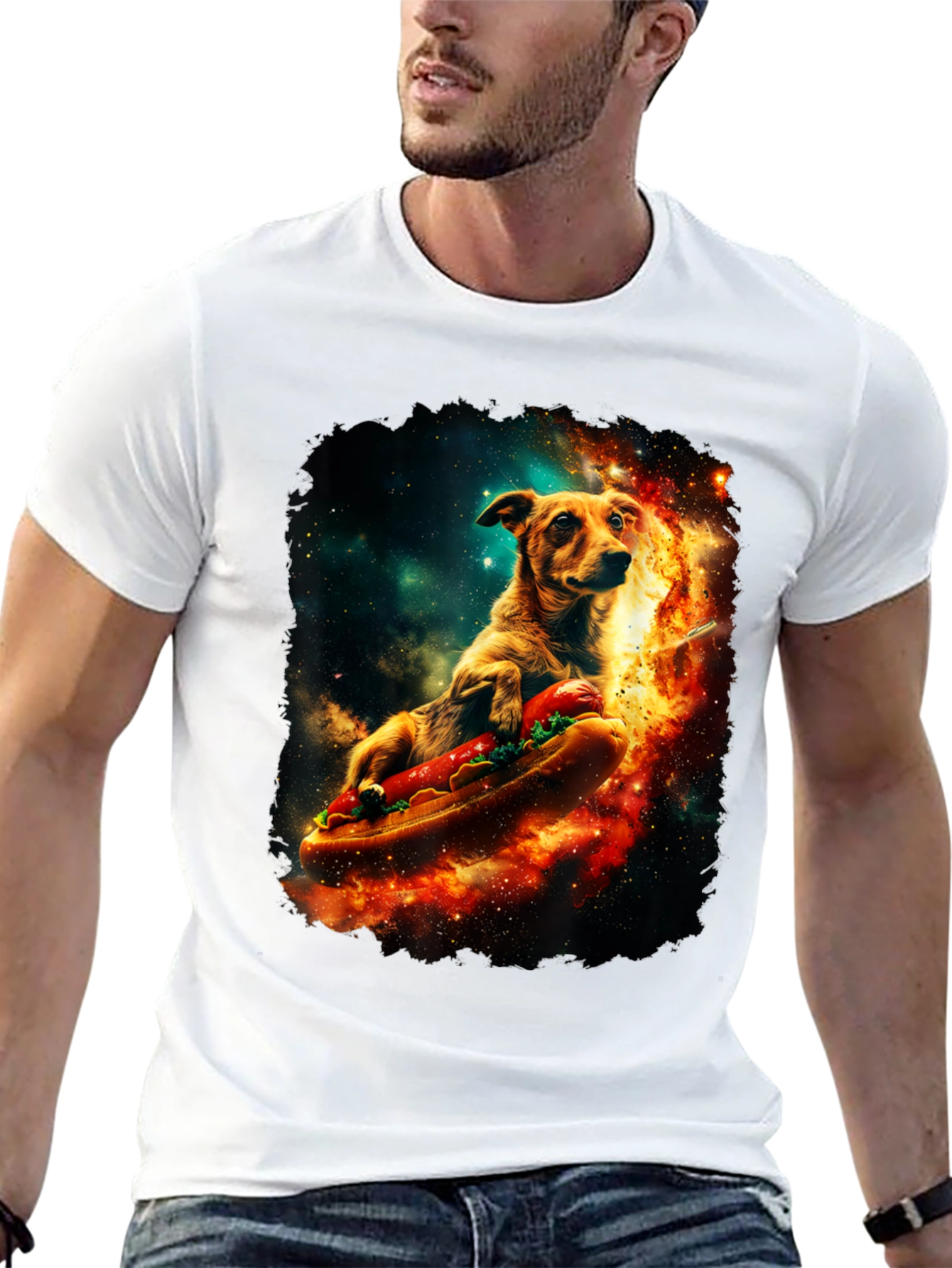 Black Cosmic Hot Dog Dog T-Shirt view 13