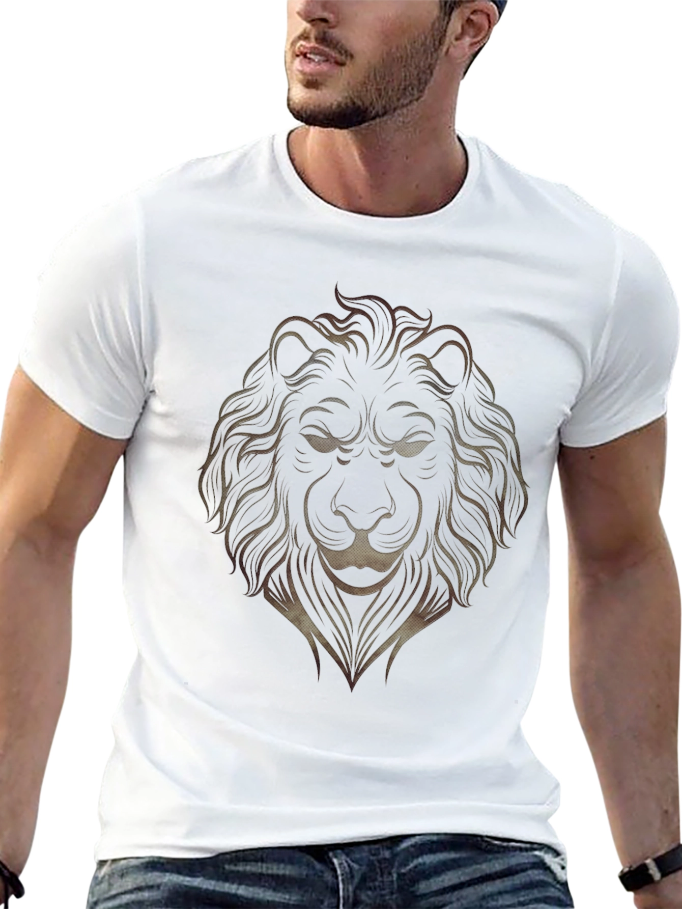 Black Lion Graphic Print Men's Black T-Shirt view 13